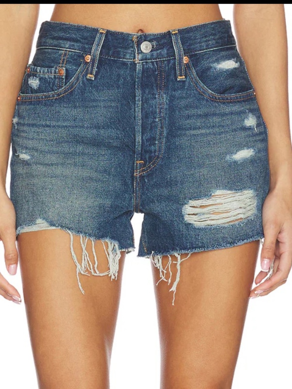 Levi's Distressed Dark Blue Denim Cutoff Shorts